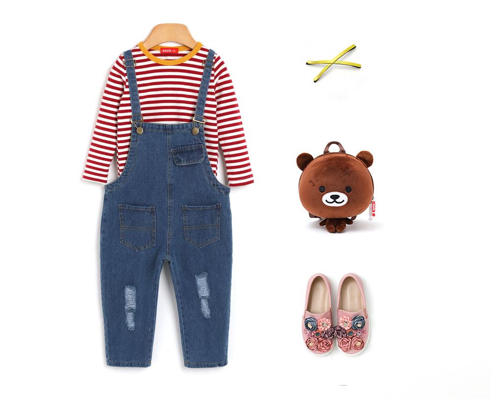 韓國 OZKIZ - 刷破感牛仔連身吊帶褲