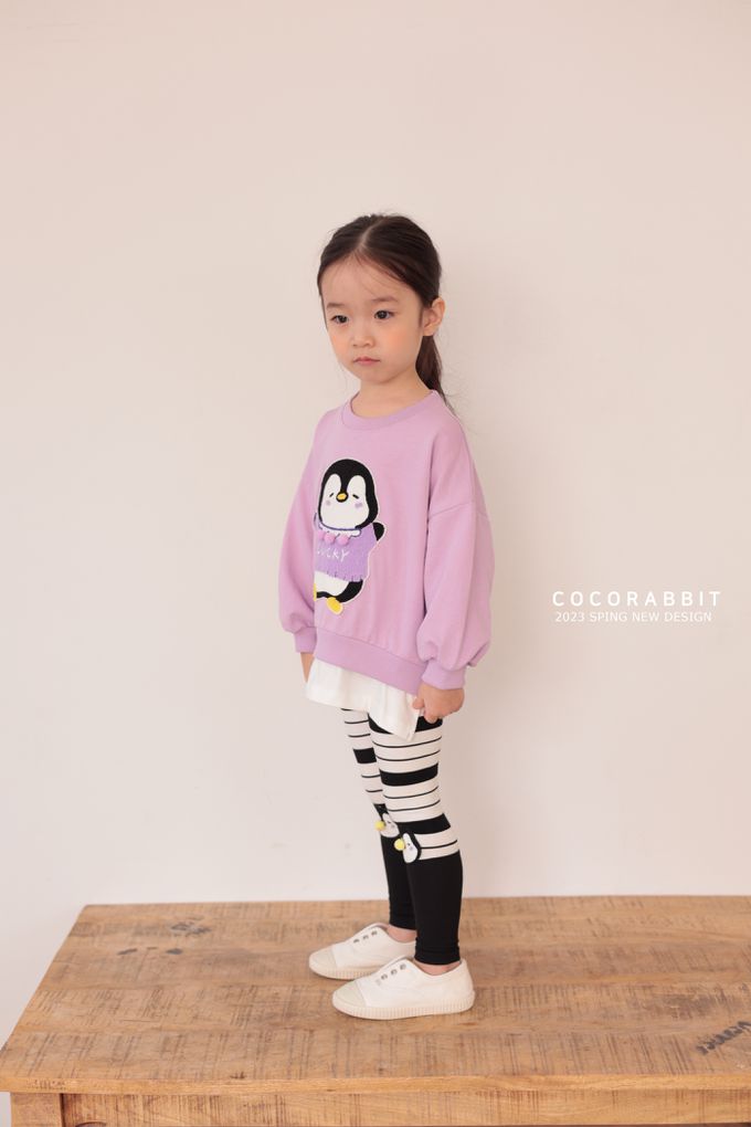 韓國 Coco rabbit - 假兩件幸運企鵝印長袖上衣-粉
