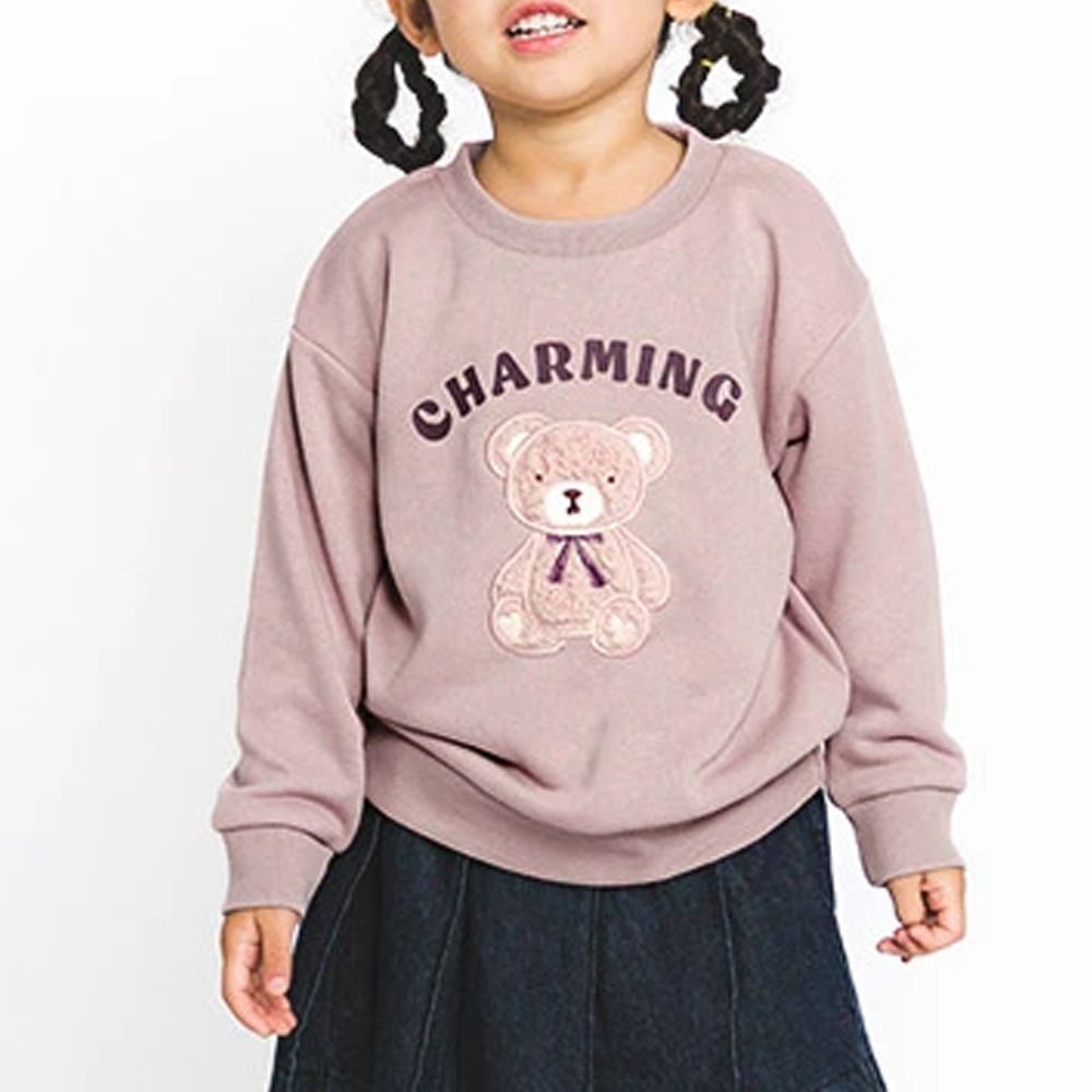 立體刺繡貼布長袖上衣-熊熊-粉紅