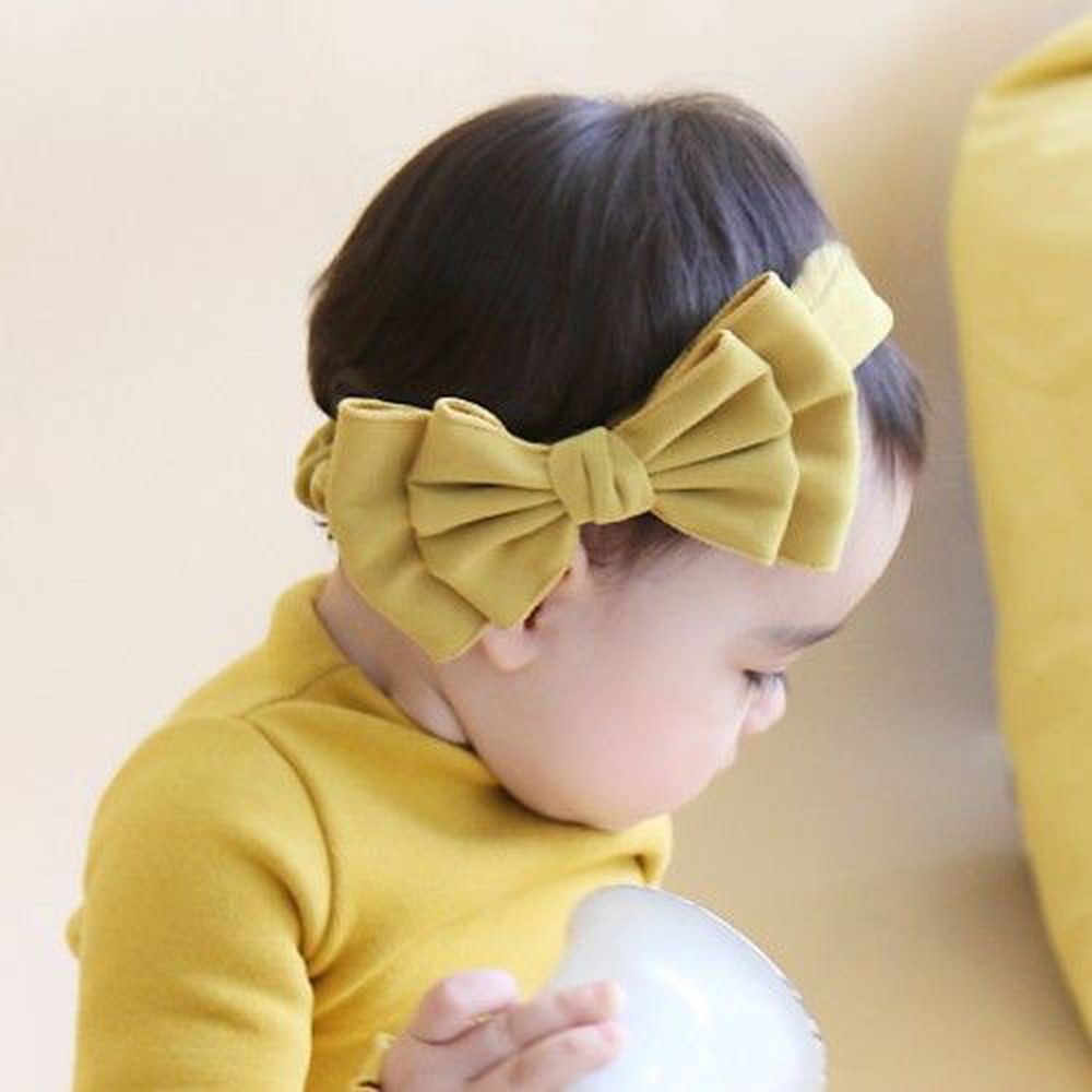 韓國 Babyblee - 雙層蝴蝶結髮帶-芥末黃