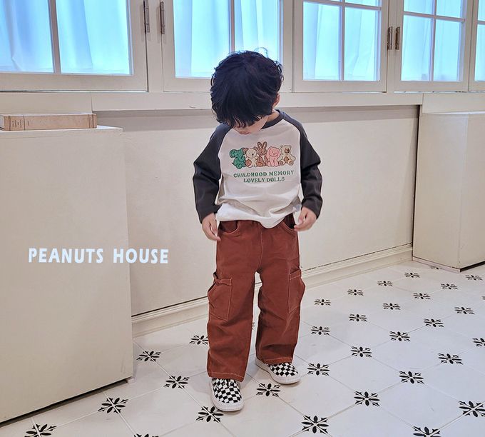 韓國 Peanuts House - 動物好友玩偶印長袖上衣-粉橘