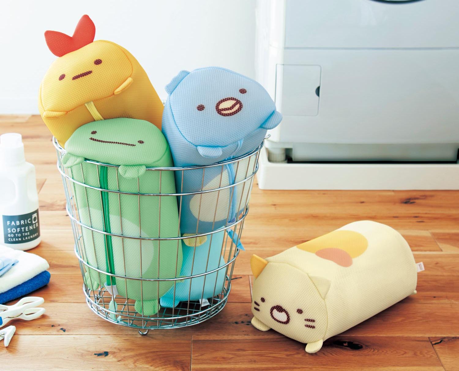 日本千趣會 - 角落生物 日本製圓筒洗衣網/衣物收納袋-真蜥蜴與貓頭鷹-綠 (16x26x14cm)