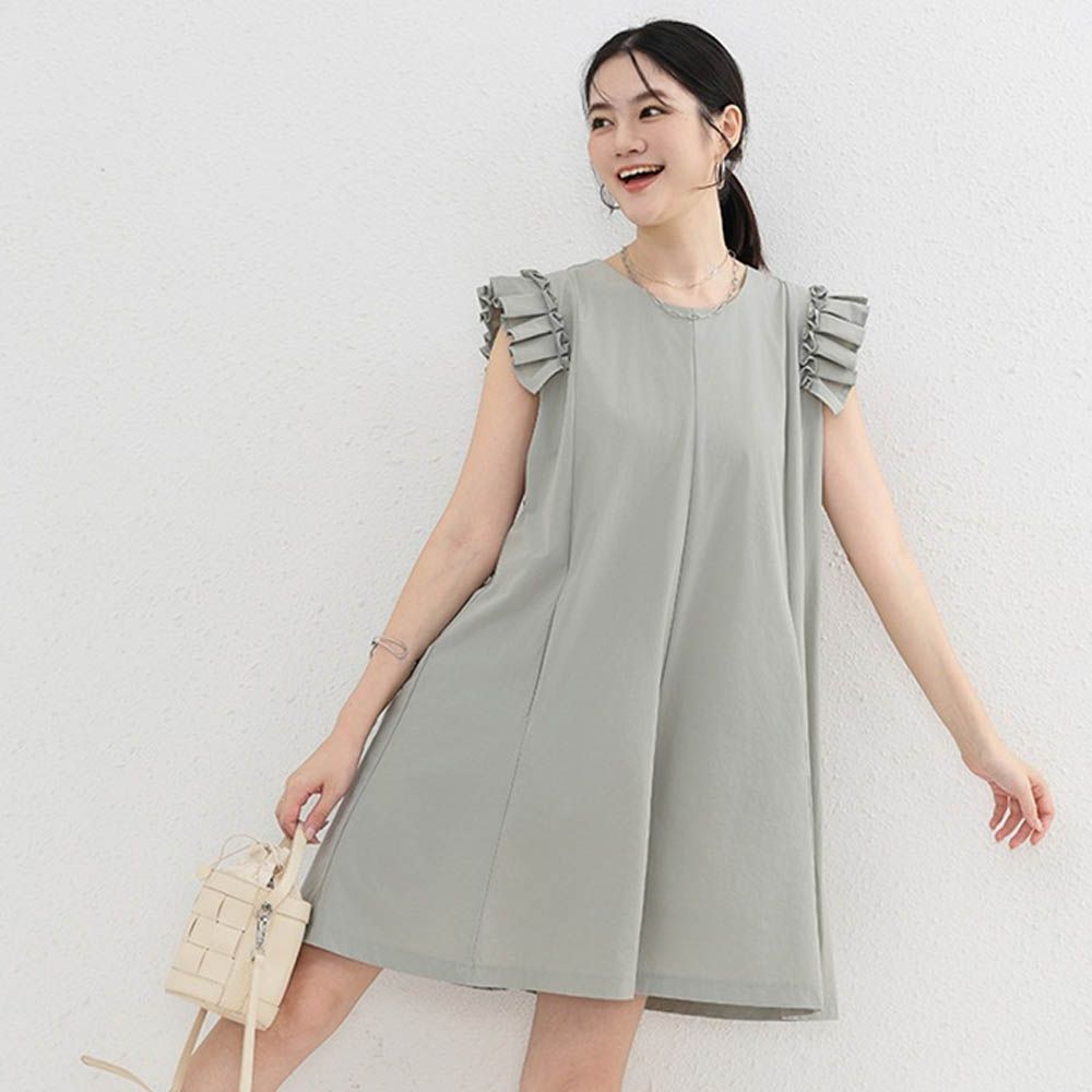 木耳邊小飛袖連身短褲-灰色