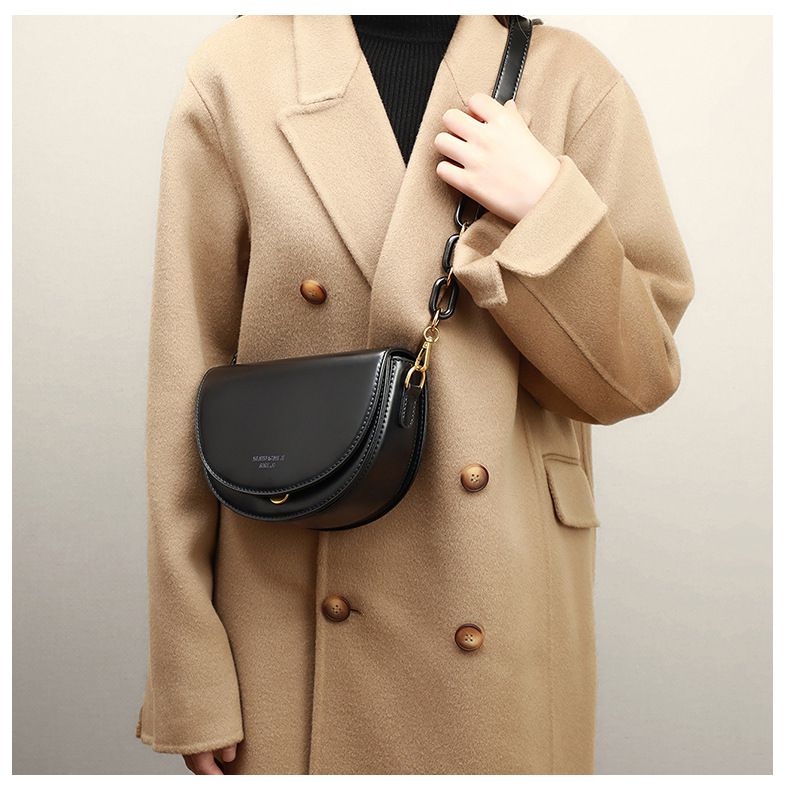 真皮高質感單肩/斜背馬鞍包-棕色 (20.5x14x7.5cm)