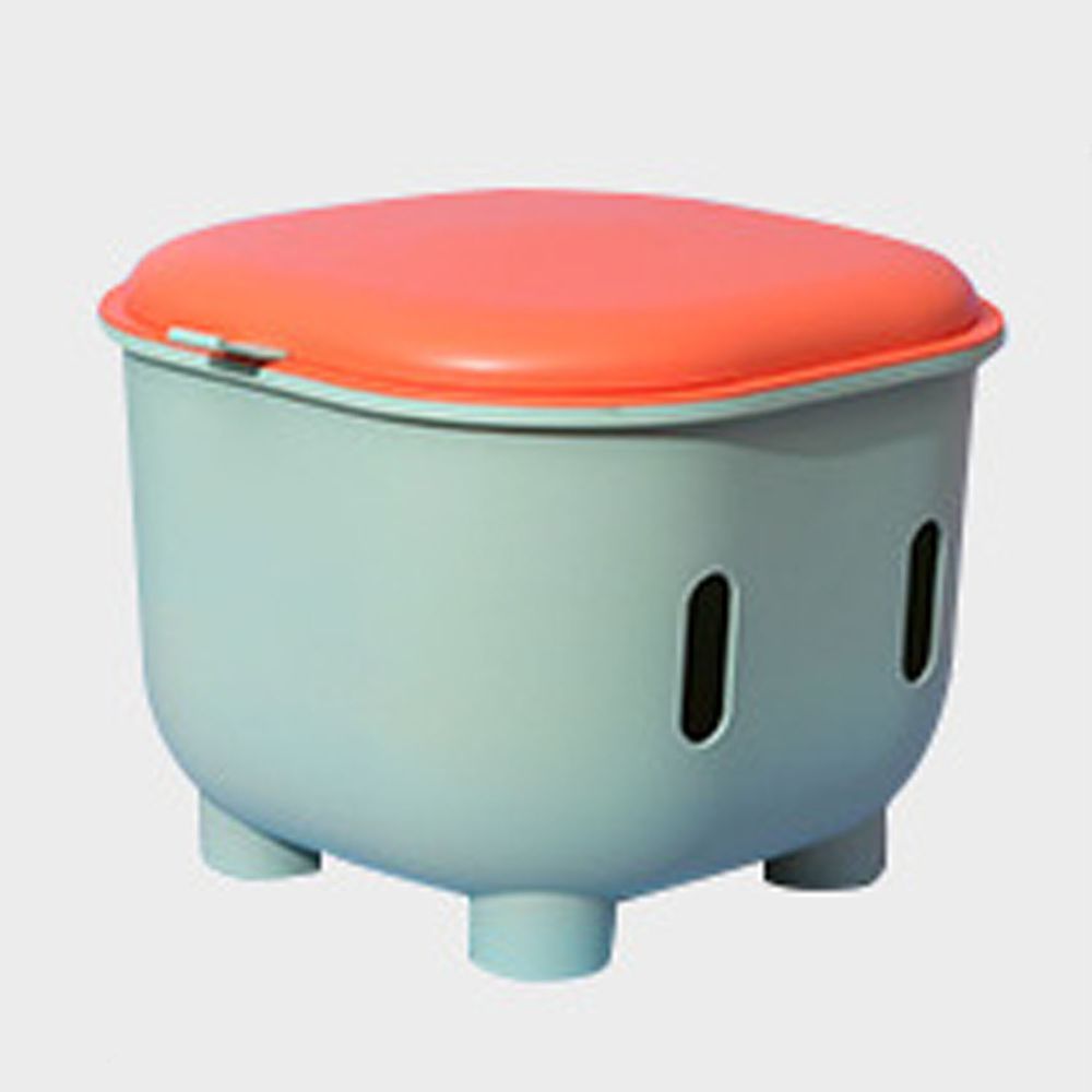 HEDO - 拼色多功能收納椅組-綠色椅x橘色蓋子-蓋子x1+收納椅x1