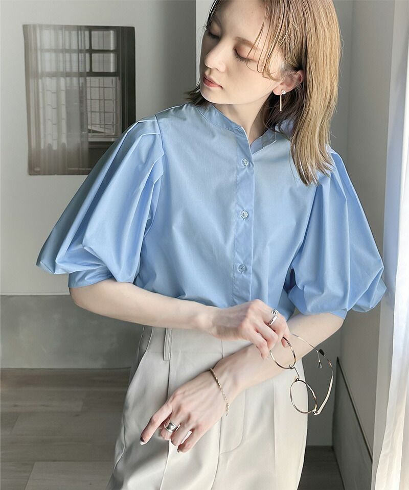 日本 Classical Elf - 氣質皺摺泡泡短袖襯衫-淺米杏