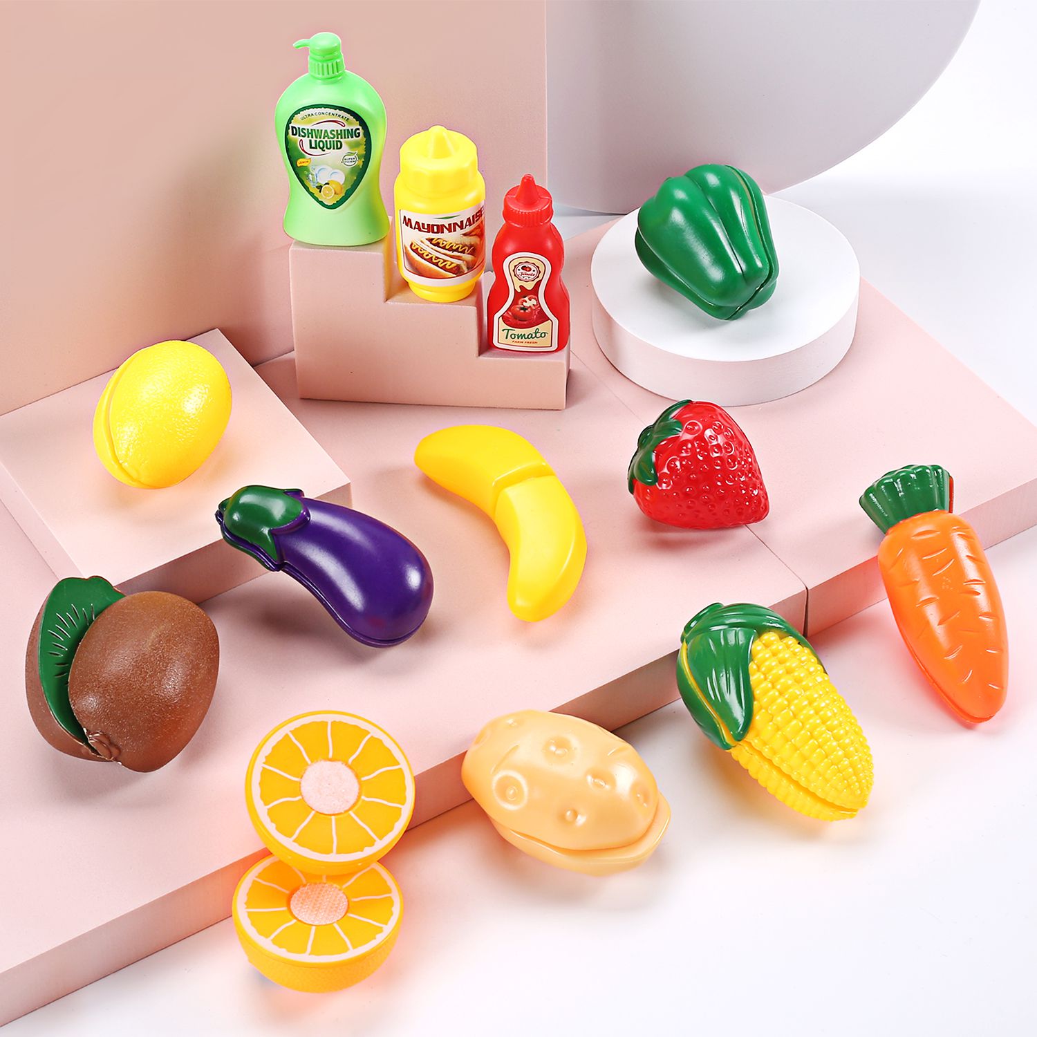 CuteStone - 兒童仿真變色餐具洗碗機與切切樂套裝玩具22件組