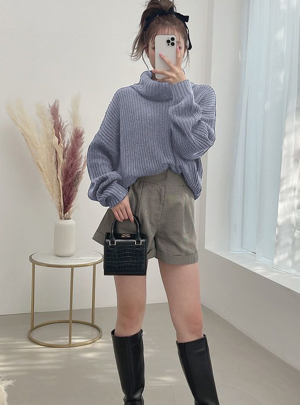 日本 GRL - 超寬鬆高領針織毛衣-深灰