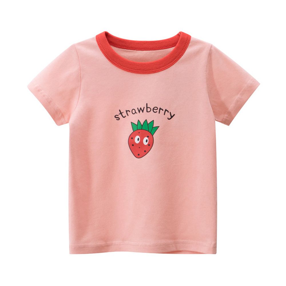 純棉短袖上衣-strawberry草莓-粉紅色