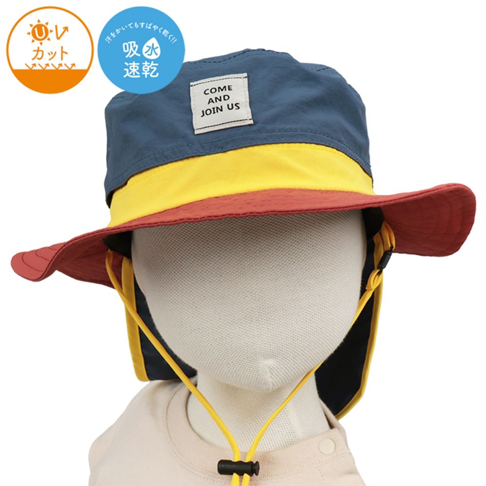 漁夫帽-附防曬遮陽布 內裡網眼 素面-深藍色