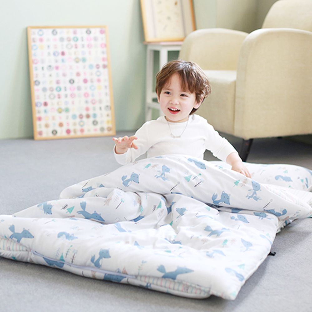 莫代爾棉花糖睡袋三件組-狐狸森林-藍