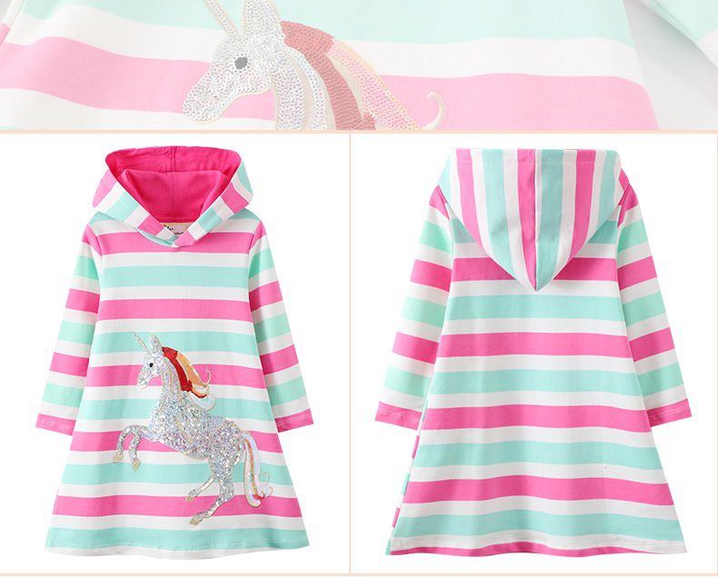 Jumping meters - 連帽棉質長袖連身大學T-亮片獨角獸-藍+粉+白