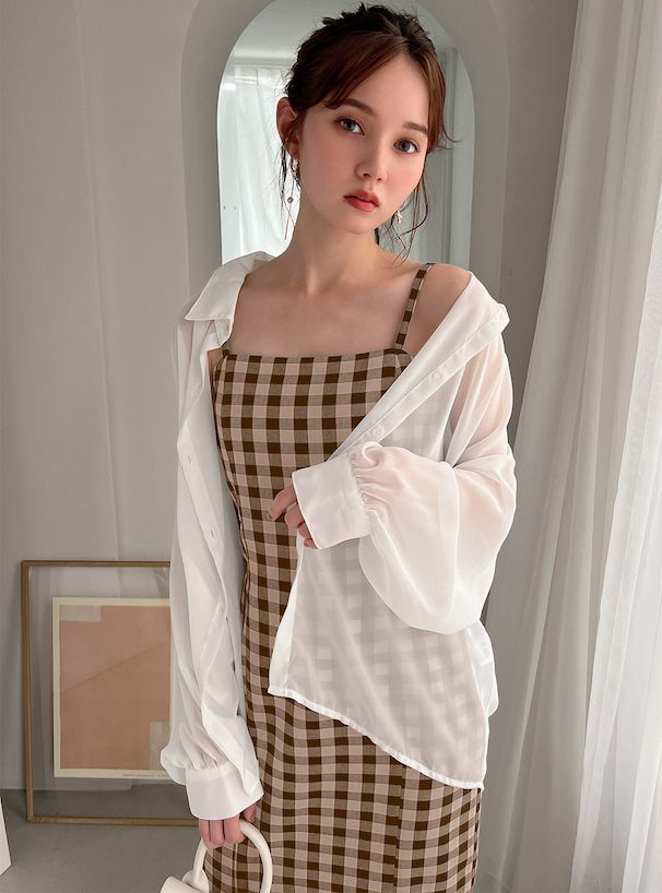 日本 GRL - 甜美收腰格紋吊帶裙-時尚黑