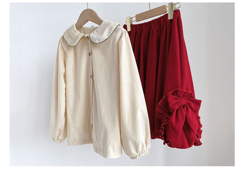 木耳邊燈籠半身裙-紅色