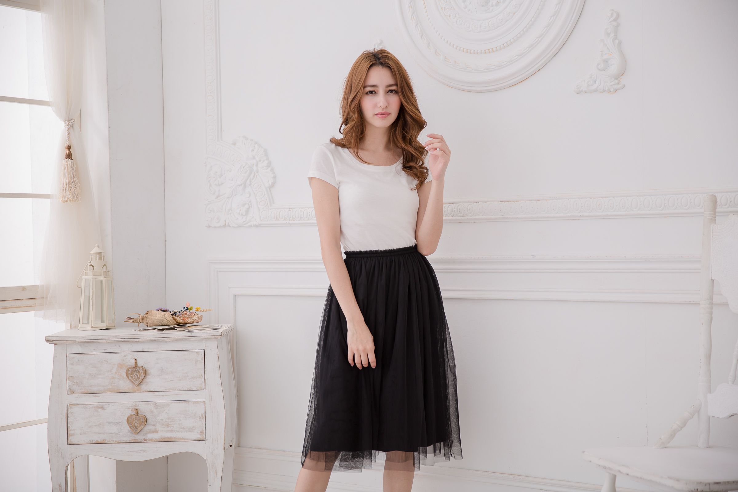 Peachy - 獨家訂製綿柔半身紗裙-半身中長版-華麗黑 (F)