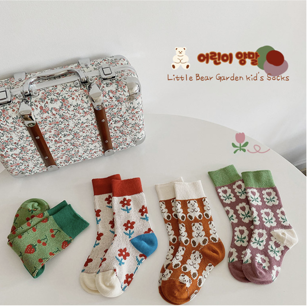 秋季卡通小熊中筒襪(4雙一組）
