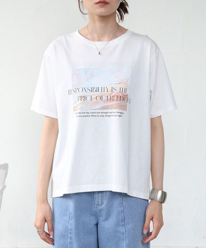 日本 Bab - 100%棉 俐落光影印花短袖T恤-白 (M)