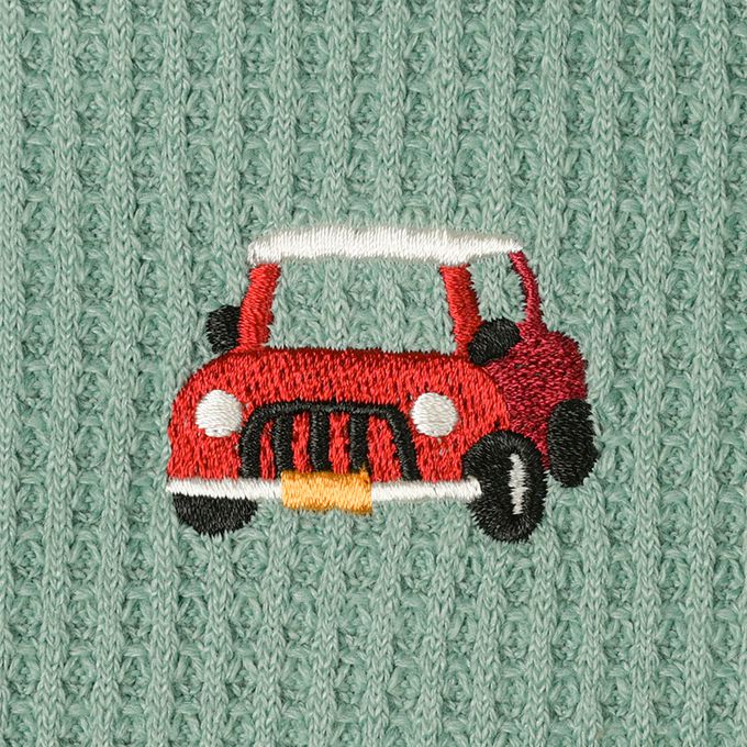 akachan honpo - 長袖裏起毛華夫格T恤-撞色袖-綠色