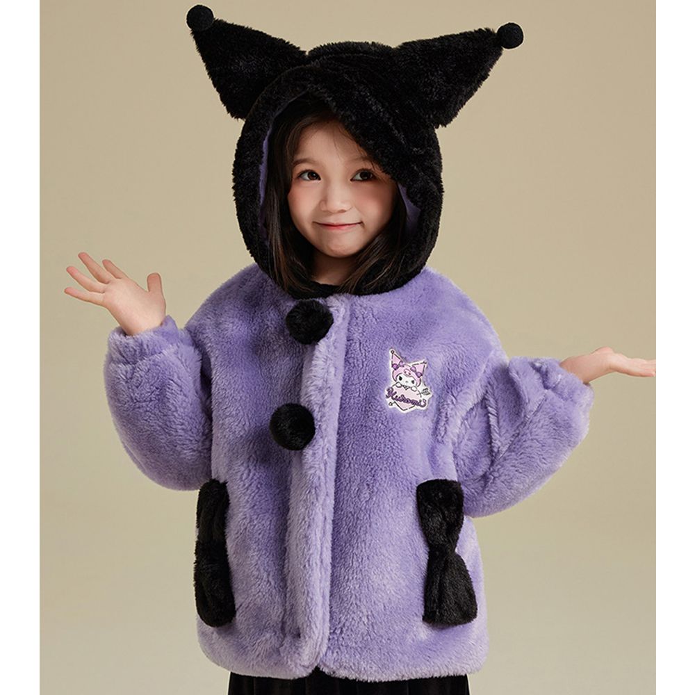 立體造型保暖毛毛鋪棉連帽外套-卡通人物酷洛米-紫色