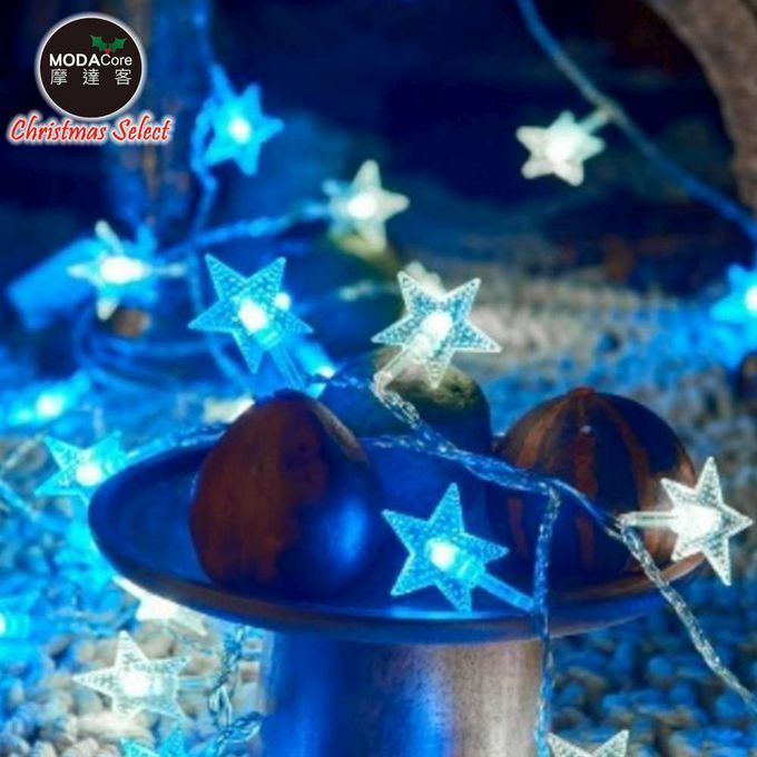 MODACore 摩達客 - 50燈LED皮線燈串(USB充電/五角星星-藍白光)5M-贈豆腐頭&遙控器