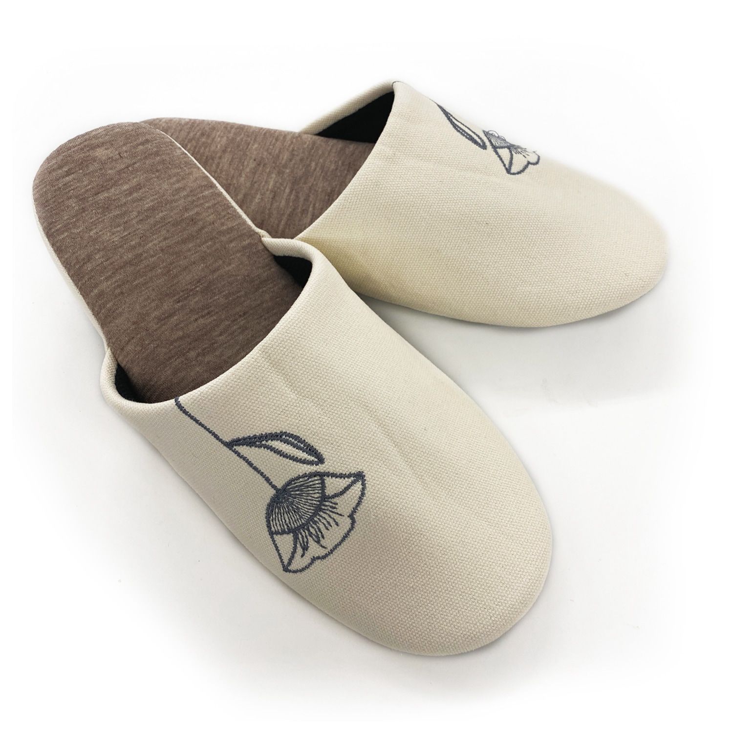 日本千趣會 - 可機洗 刺繡典雅室內拖-摩登花朵-灰黑