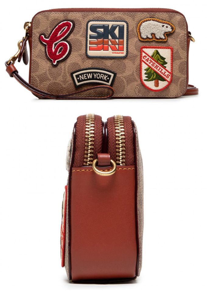 COACH - 滿版LOGO皮革斜背包 (徽章)