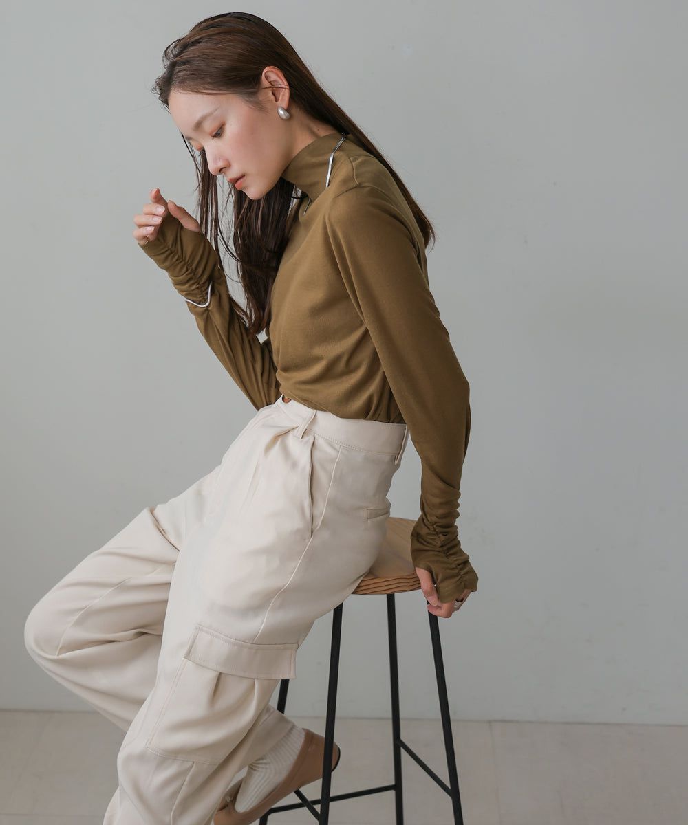 日本 Bab - 2WAY立領排扣薄長袖上衣-淺綠