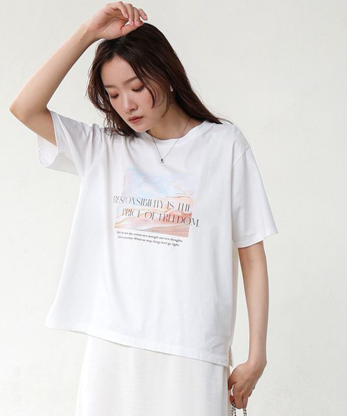 日本 Bab - 100%棉 俐落光影印花短袖T恤-黑 (M)