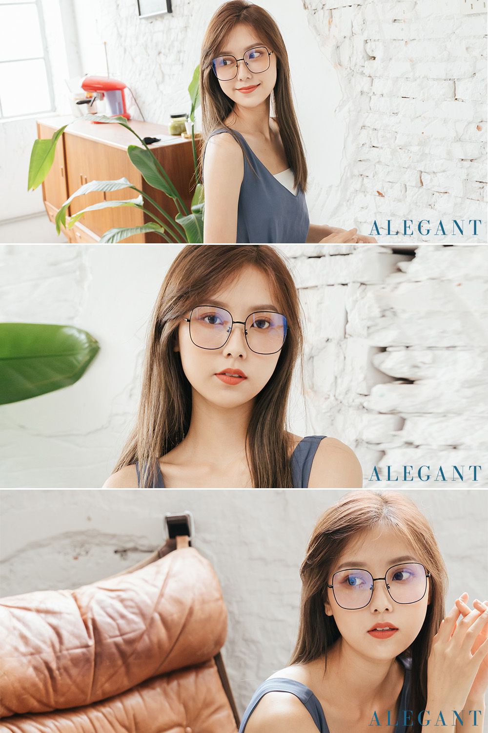 ALEGANT - 韓系潮流明星款簡約無限黑大方框UV400濾藍光眼鏡