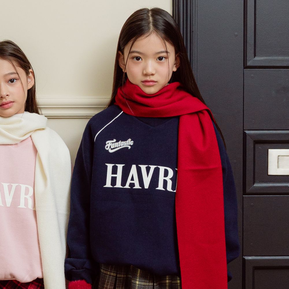 sm2 (內磨毛)長袖大學T-美式文字-墨藍