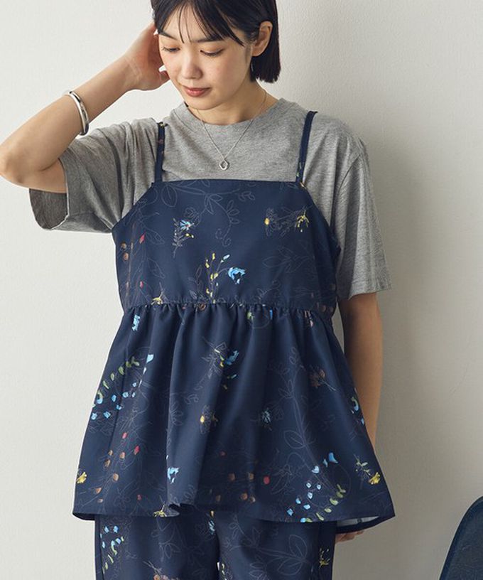 日本 Sans Souci 34+ - 優美花卉縮腰疊穿吊帶背心-黑