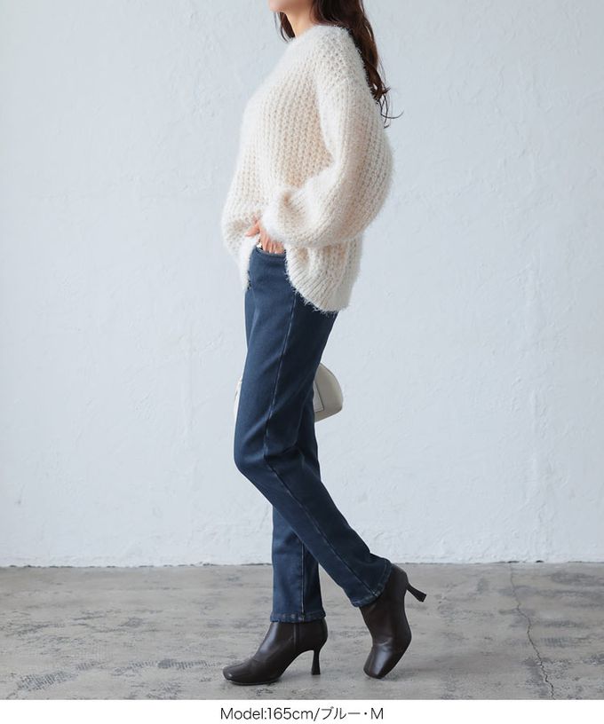 日本 Kobe Lettuce - 最暖刷毛美腿丹寧褲(可選長度)-黑