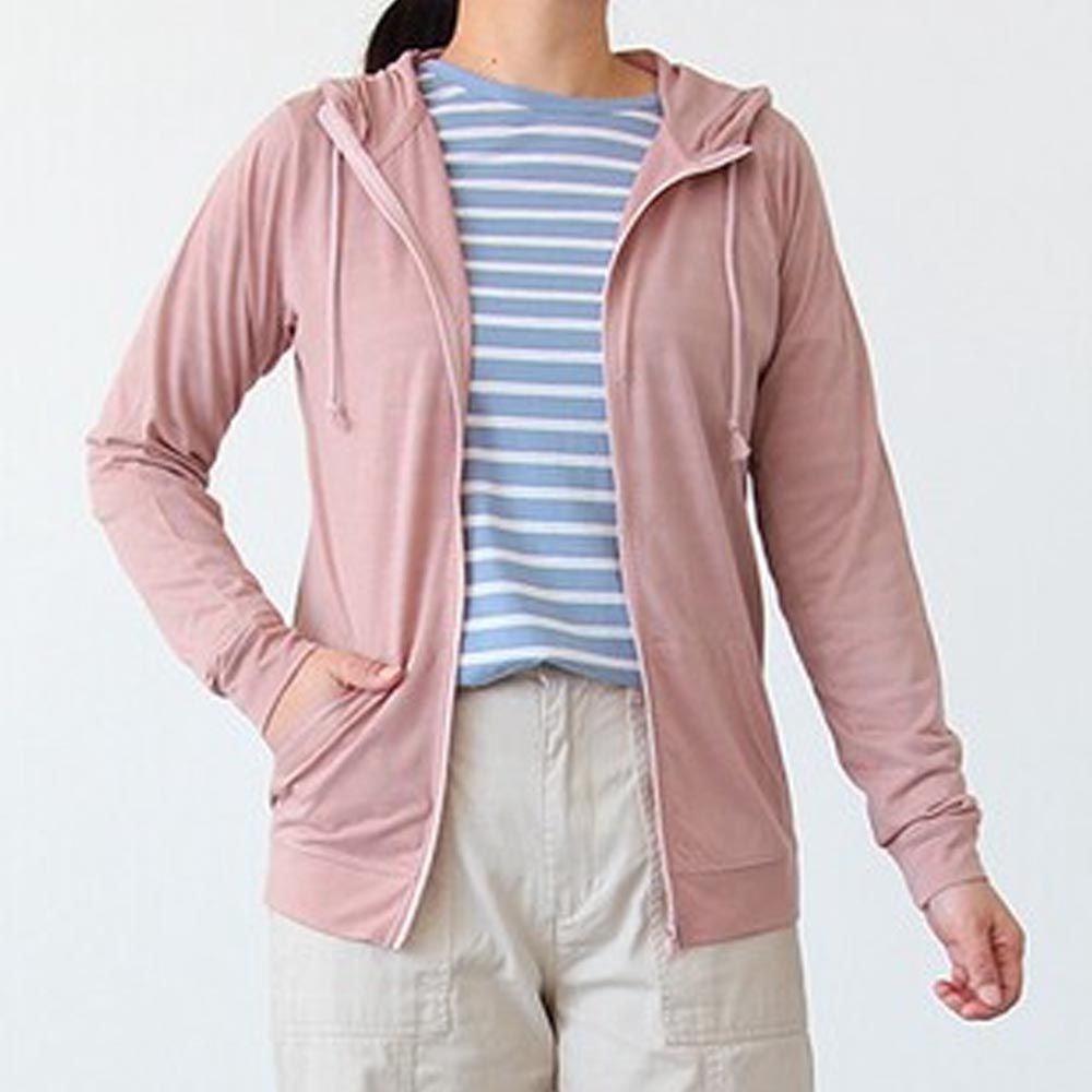 日本涼感服飾 - 抗UV連帽拉鏈防曬外套-一般長-粉紅
