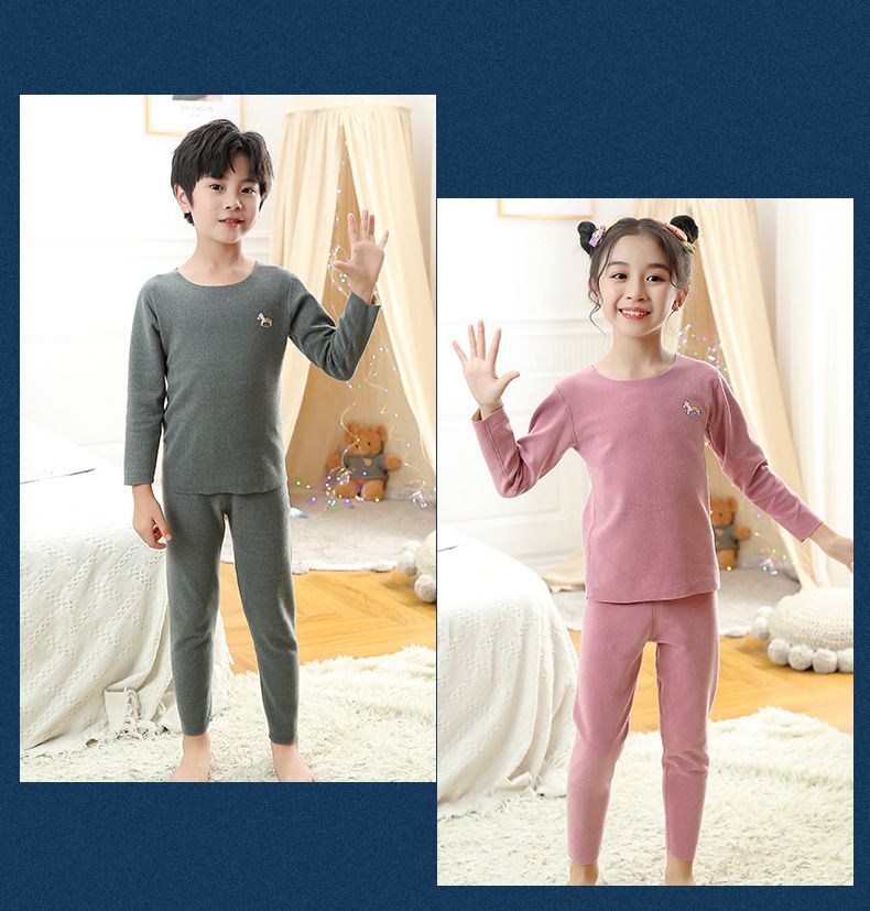 德絨圓領無痕長袖家居服套裝/睡衣-變色木馬-淺藍色