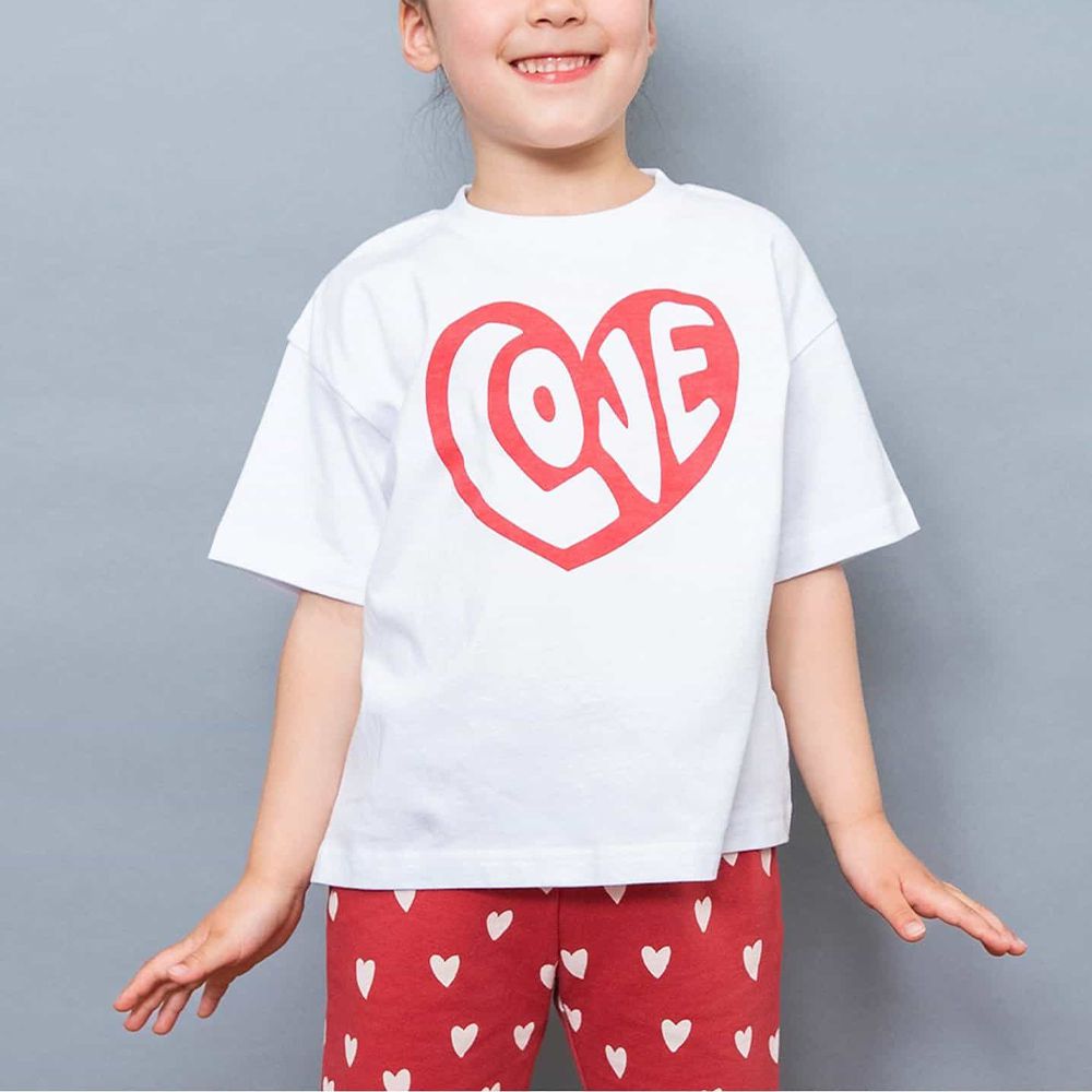簡約帥氣logo短袖上衣-LOVE-白