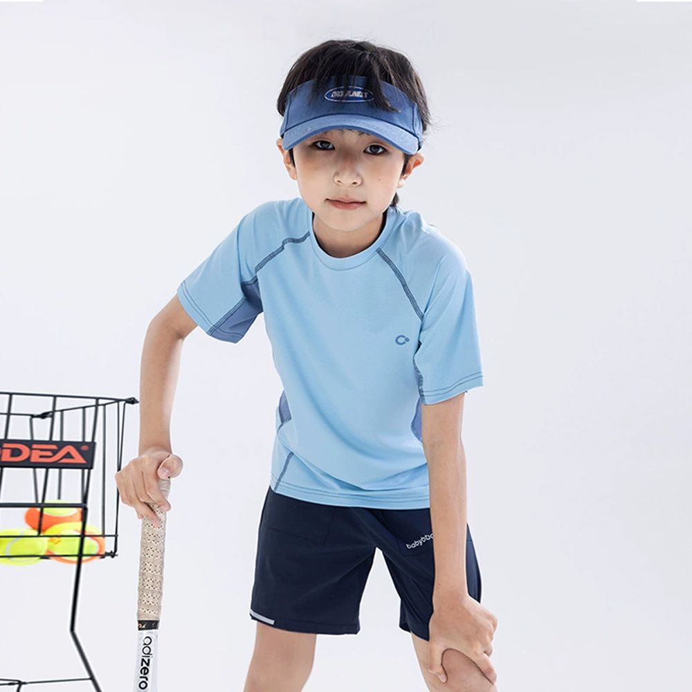 UPF50+原紗防曬速乾短袖上衣+短褲套裝-藍色