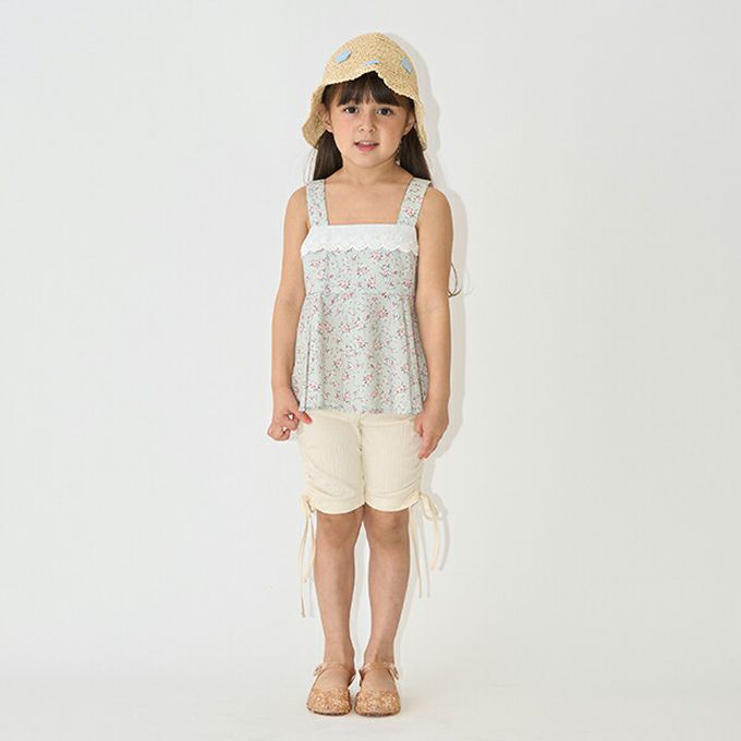 日本 Lycee mine - 100%棉 胸前蕾絲印花吊帶背心-小花-淺綠