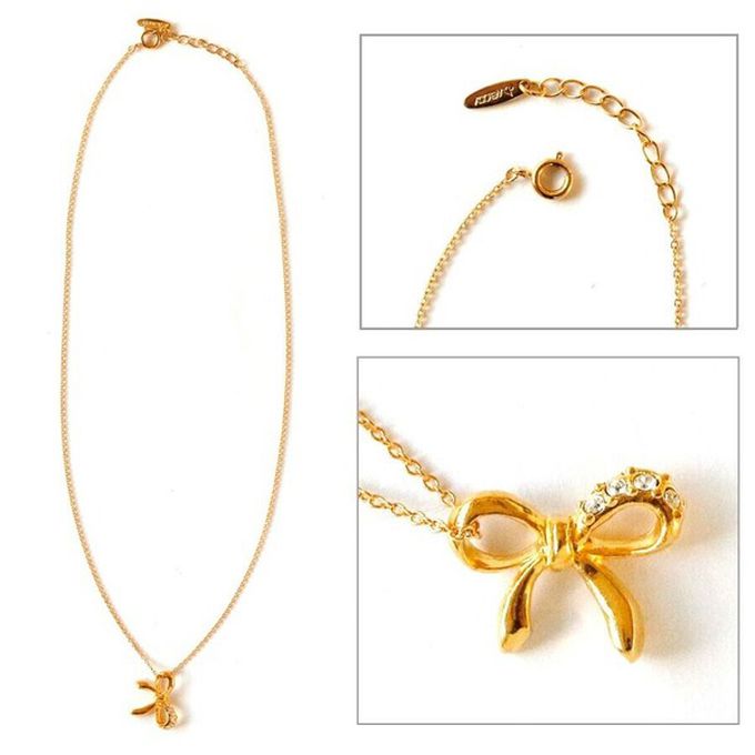 日本 Melody Accessory - 日本製 精緻小水鑽蝴蝶結項鏈-金