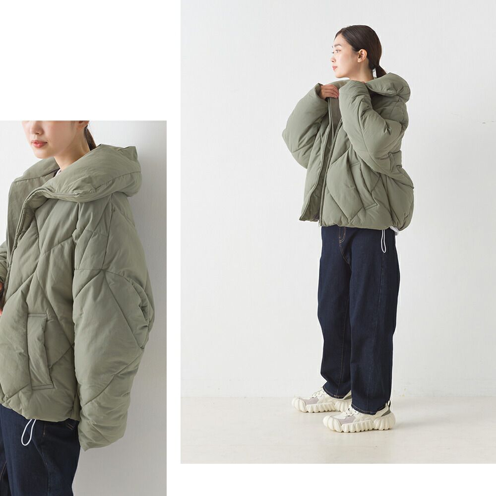 日本 OMNES - 超大翻領俐落溫暖羽絨外套-黑