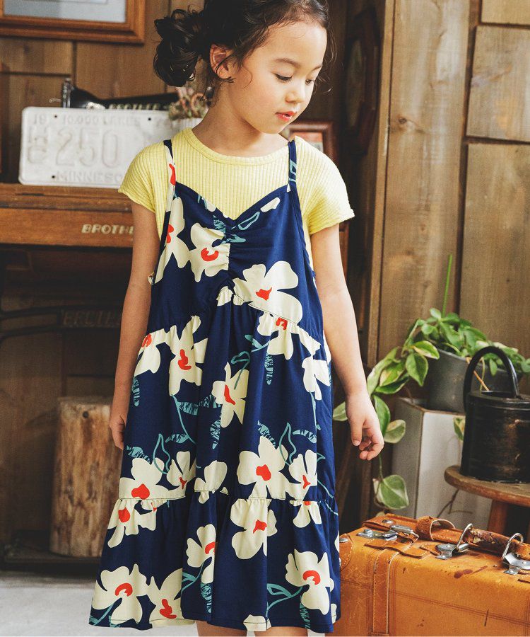 日本 BREEZE - Aloha夏日風格吊帶裙-大白花-海軍藍