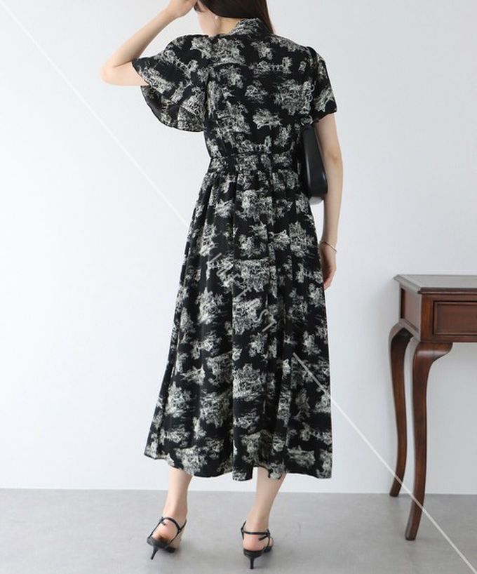 日本 BLUE EAST - 浪漫時光碎花雪紡短袖洋裝-水彩花紋-粉