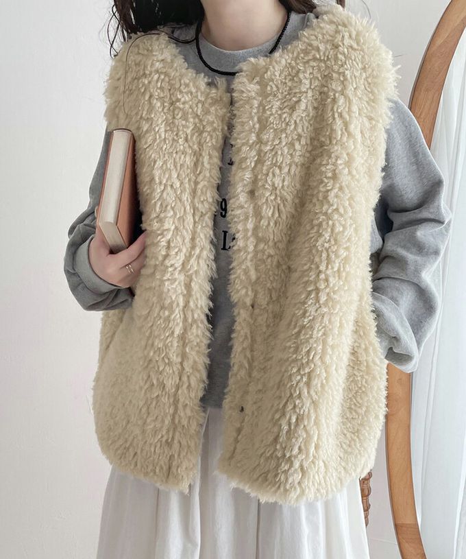 日本 Classical Elf - 雙面穿時尚泰迪熊毛絨背心-軍綠