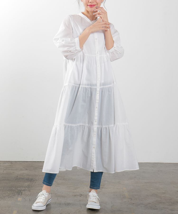 日本 Honeys - 純棉七分袖寬鬆蛋糕裙洋裝-黑