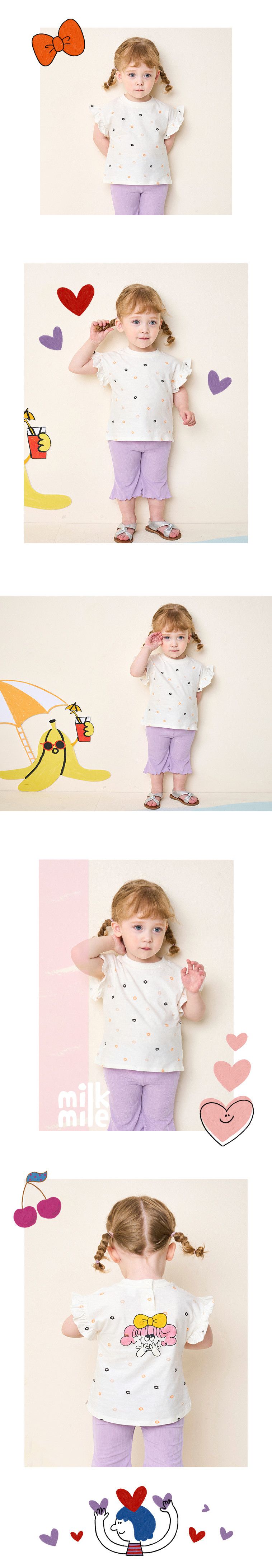 韓國 milk mile - 花朵點綴女孩印花上衣-象牙白