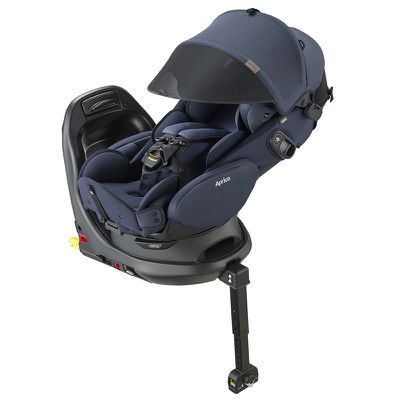 日本 Aprica - 0~4歲平躺型汽車安全座椅Fladea grow EVER Premium-(ISOFIX、橫向平躺、360度旋轉)-海軍藍 NV