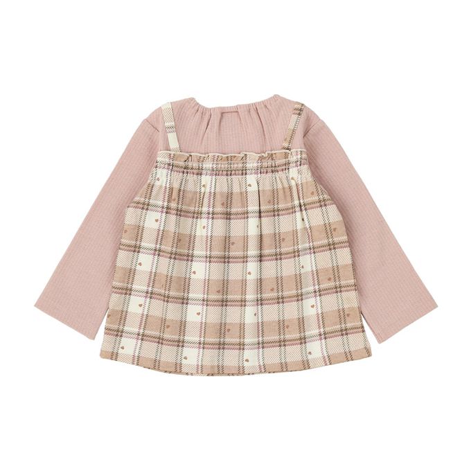 日本 ZOOLAND - 甜蜜愛心假二件格紋長袖上衣-格紋-米白