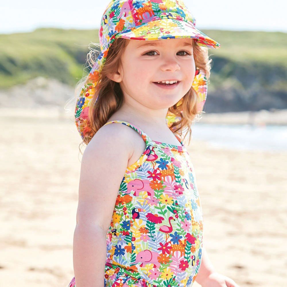英國 JoJo Maman BeBe - 嬰幼兒/兒童泳裝戲水UPF50+防曬護頸遮陽帽-美麗世界
