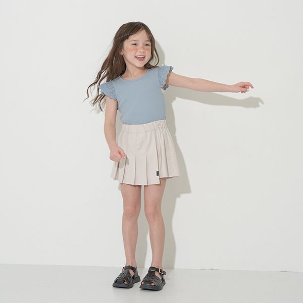 日本 Lycee mine - 羅紋俏皮蕾絲短袖上衣-黑