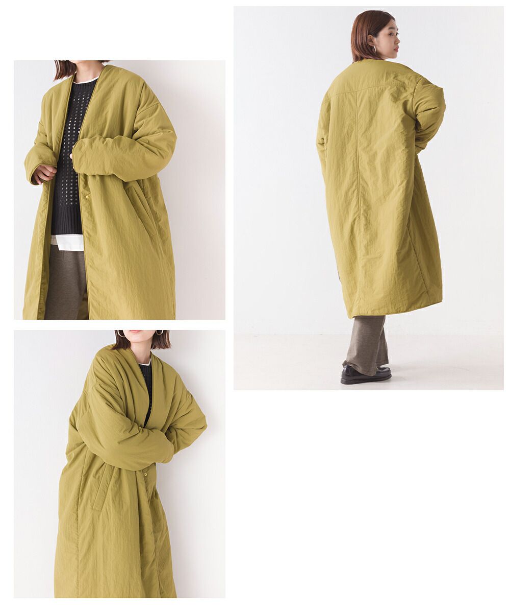 日本 OMNES - [撥水加工] 輕量鋪棉長版外套-軍綠