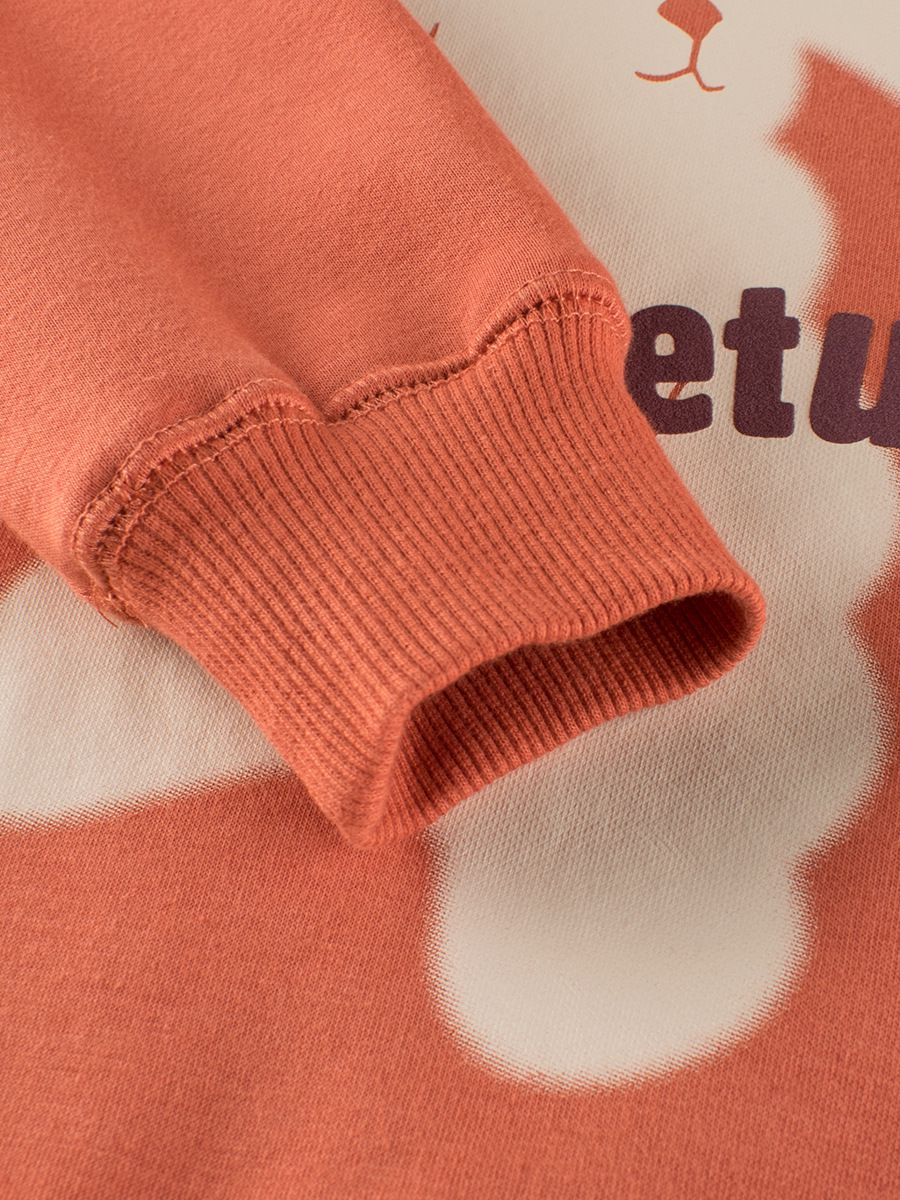 (大童)加絨圓領長袖上衣/大學T-大耳兔兔-橘色